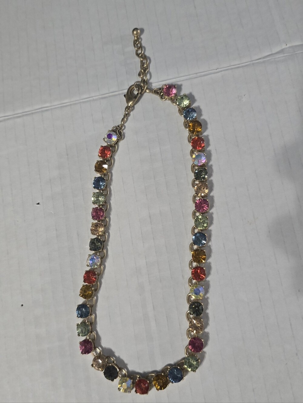 16" - 18" Multi-color Faceted Gemstone Necklace Gold Tone Metal Lobster Clasp